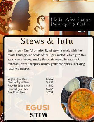 Egusi stew, served with fufu or rice