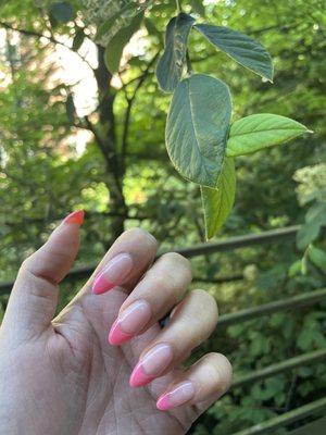 Dip Powder Extensions, Almond Shape, with French Tips in Color #129