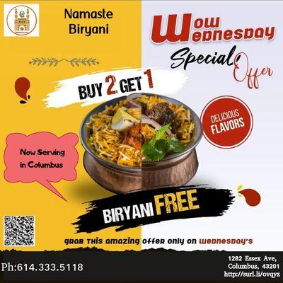 Buy2 Get 1 Biryani Free.
https://namastebiryani.com/