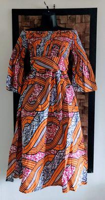 Gold Ribbon Ankara Print Ruched Dress