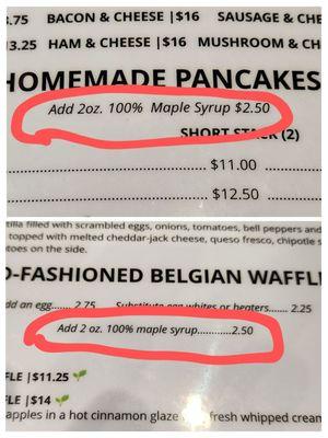 Extra $2.50 for syrup with your pancakes or waffle?! There was no syrup on the table.