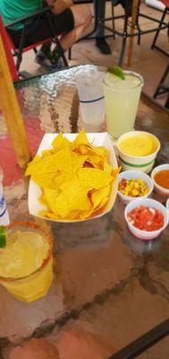 Chips and lots of salsa sides to try