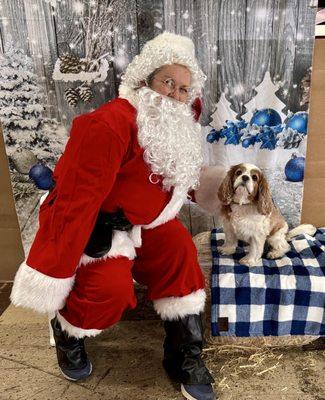 Gibson and Santa waiting patiently for a treat.