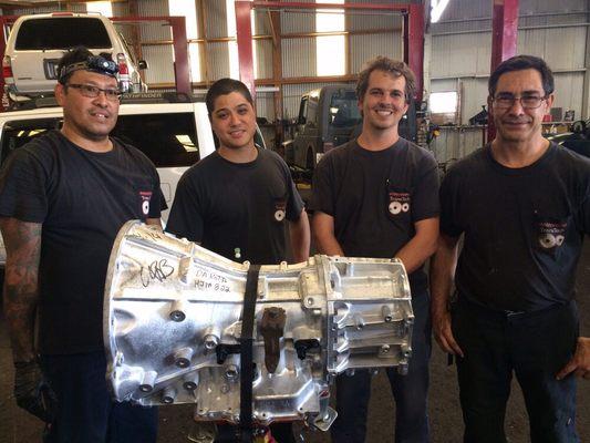 All transmissions are built with pride to gain our customer satisfaction.  Left to right is Nelson, Bryson, Corry, and Jason.