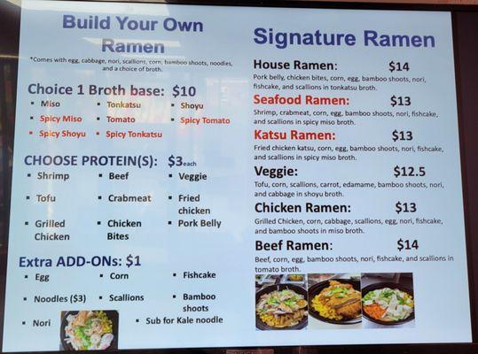 Build your own Ramen & Signature Ramen dishes