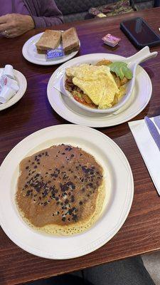 Original skillet and chocolate chip pancake