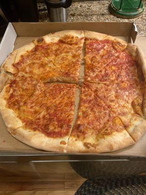 Cardboard circle sprinkled with cheese and tomato sauce....