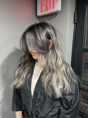 Sliver ash blonde balayage