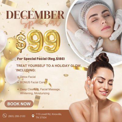 Treat yourself to a luxurious Special Facial for ONLY $99 (Reg. $180)! 
 What's included?