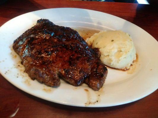 Ribeye, with mashed potatoes.