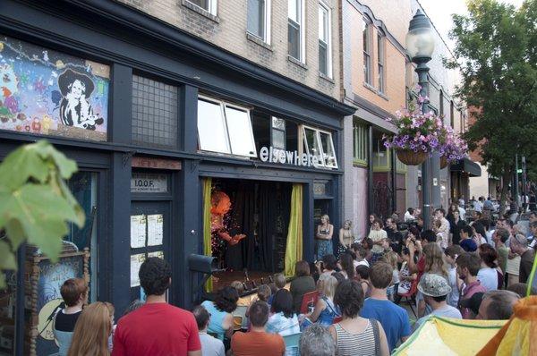 Elsewhere's storefront windows open up to make a stage!