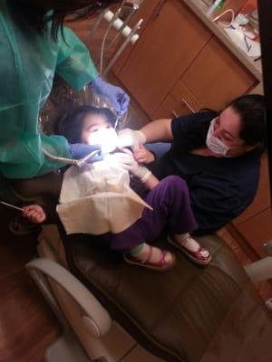 Well behave and relax with Dr Escarpe and Deb in her first dental visit. :)