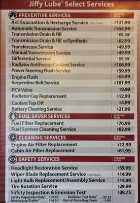 Other services and prices.