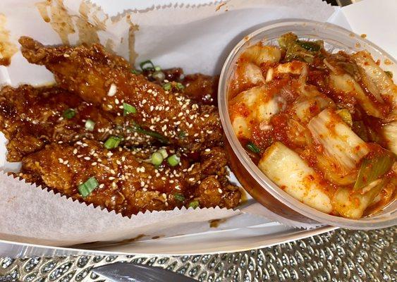 Da red sauce chicken tenders and kimchi