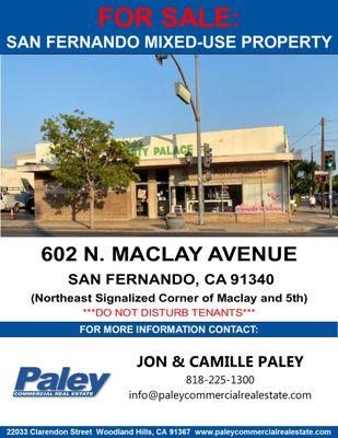 "New" San Fernando For Sale Listing
 
 https://www.paleycommercialrealestate.com/news/