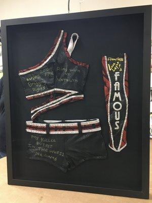 Shadow box frame for Wrestling outfit worn by Layla