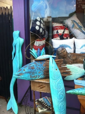 Local wood carvings of Fish, Whales, Mermaids,Lobsters, Suns and More!