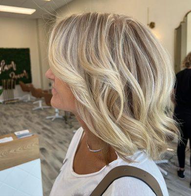 Blonding refresh with soft curls