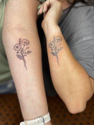 Matching birth flower tattoos