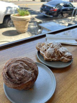 Morning bun and almond croissant warmed up