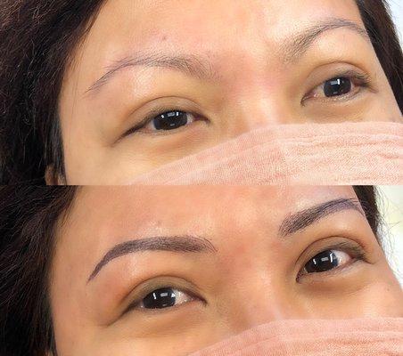 Before and after Microblading & shading by Tina