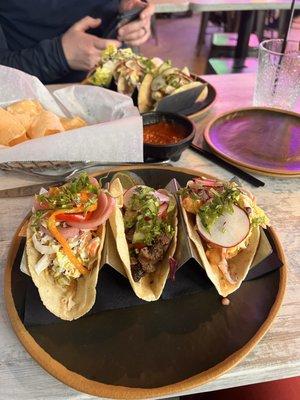 Left to right. Mahi taco, carne asada, and another panko shrimp!