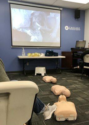 10 students were placed in this very small room to learn and practice CPR.  :-/