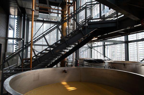 Fermentation tanks and column still.