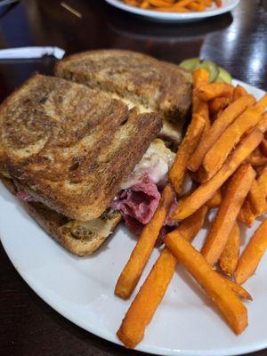 House reuben with side of sweet potato fries