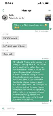 Messages exchanged with one of the employees. Thought I'd share. Enjoy!