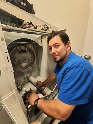 Replacement of a heating element of a Samsung front load dryer in Raleigh, NC.