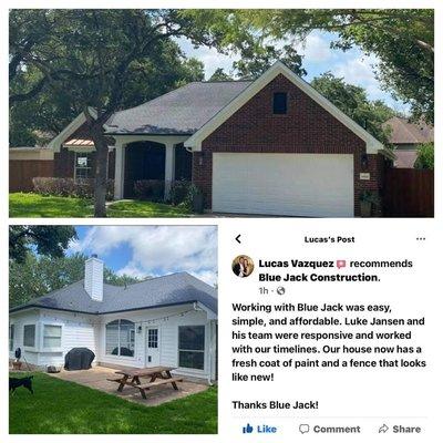 Another satisfied customer with a complete exterior paint job on house. Happy to serve our community.