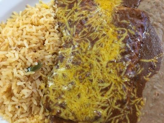 Cheese enchiladas with rice and beans