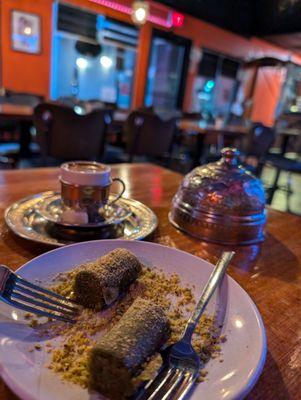 Turkish Coffee with  Pistachio Rolls