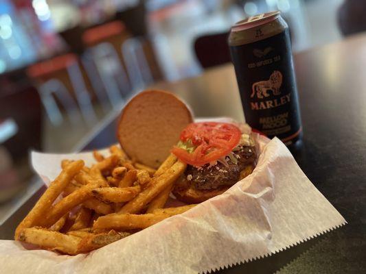 The Black and Bleu Burger and Marley Iced Tea