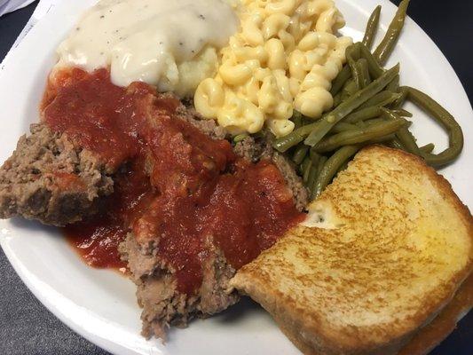 Thursday's Special: Meatloaf w/ mac, mashed taters, greens and Texas toast.