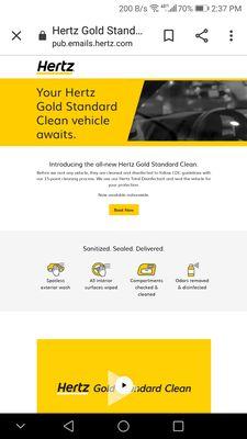 Hertz website screenshot, how they supposedly sanitize their cars.