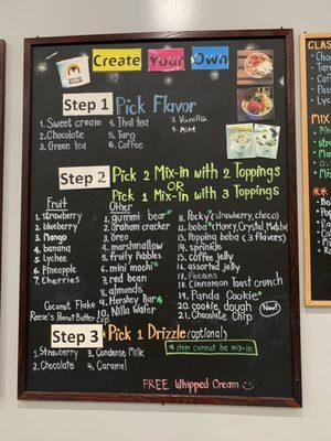 Build your own rolled ice cream menu