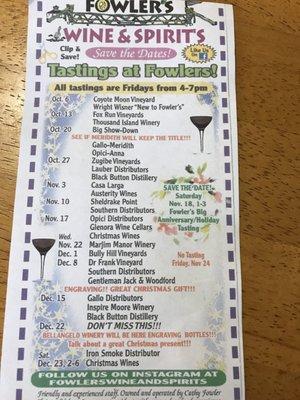 October-December 2017 free tasting days!