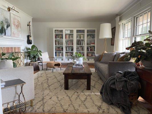 Sofas, coffee table, and lamp from Dwellings.