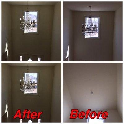 Chandelier installed in a newly built house. The foyer had a 18ft ceiling.