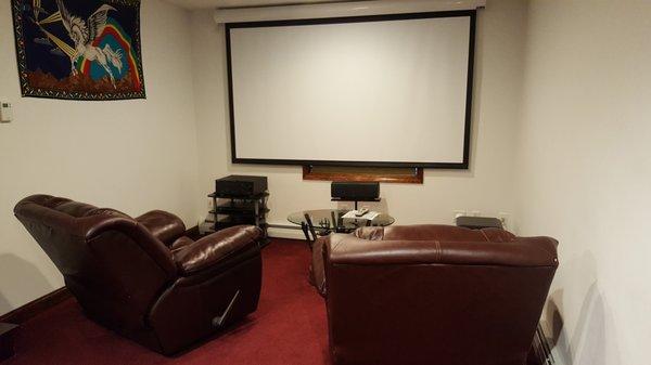 Custom Home Theater with Klipsch In-ceiling Speakers and 120" Projector Screen.