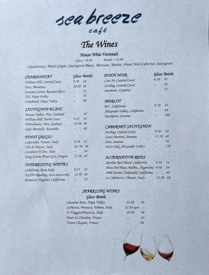 Wine and Drink menu