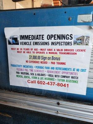 Emissions inspectors wanted