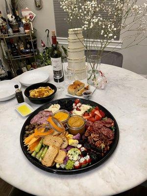 Party platter combo veggies fruits n meat + bolognese and focaccia to go