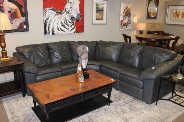 Leather Sectional shown with Copper Top End Table