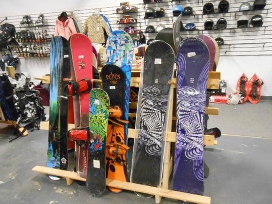 Snow Boards, bindings and boots.  Helmets and goggles are in stock.