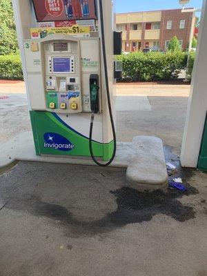 Gas spill not cleaned up and litter. They just leave it there ??????