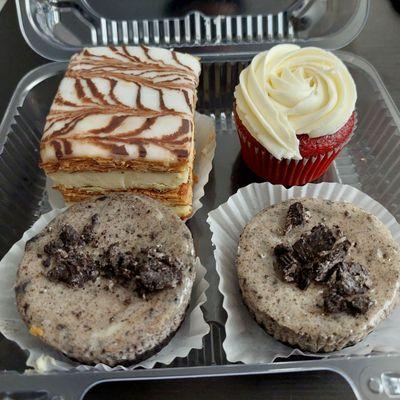 Oreo cheese cake, red velvet cup cake