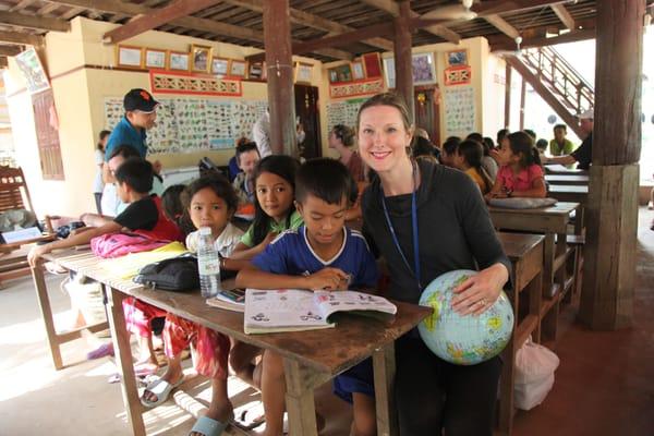 Mary learning with some great kids at the school in Cambodia